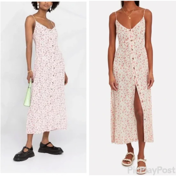 Ganni Printed Georgette Button-Front Slip Dress in Egret Womens Midi Size Small - Picture 1 of 16